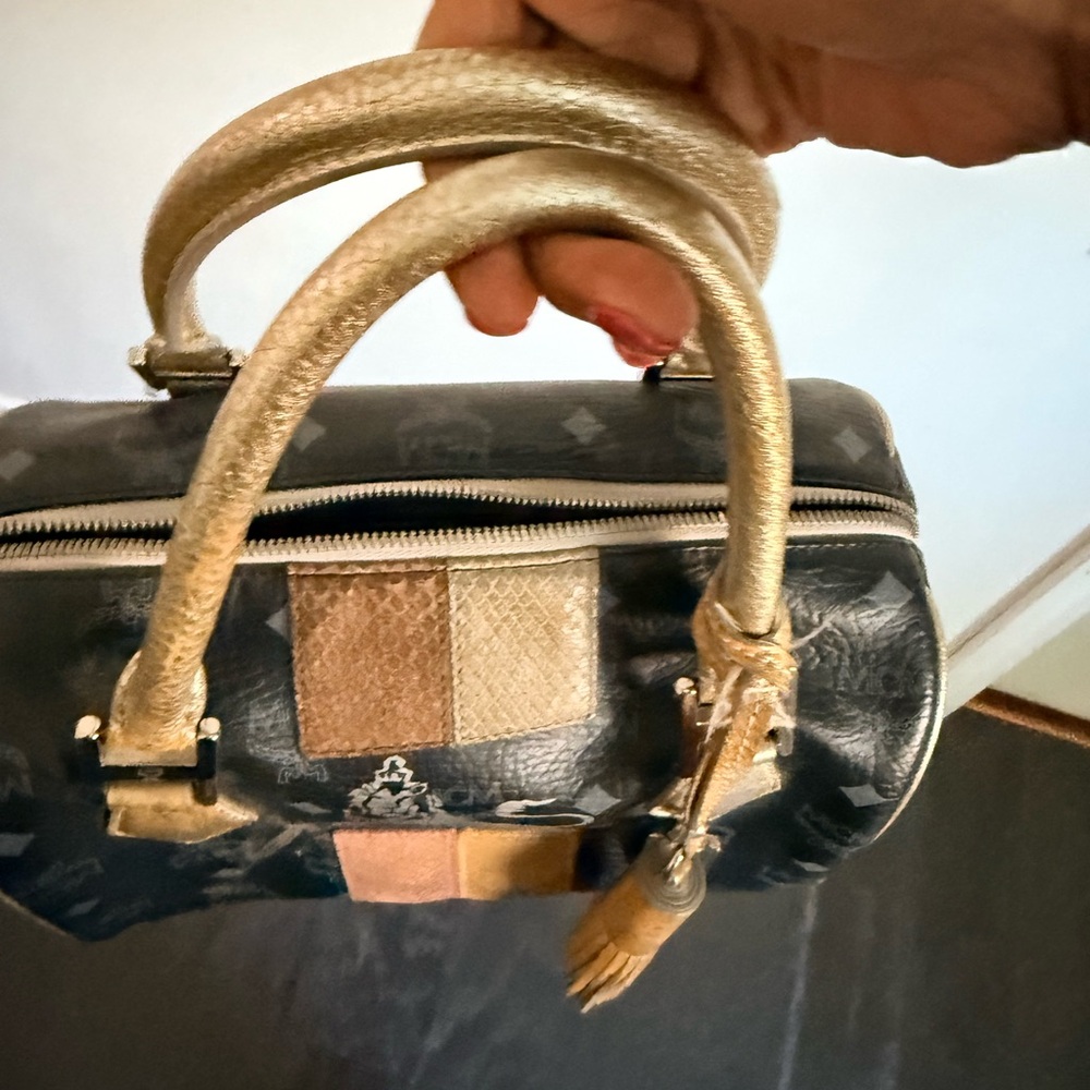 MCM Black and Gold Satchel with Tassel - Picture 5 of 11